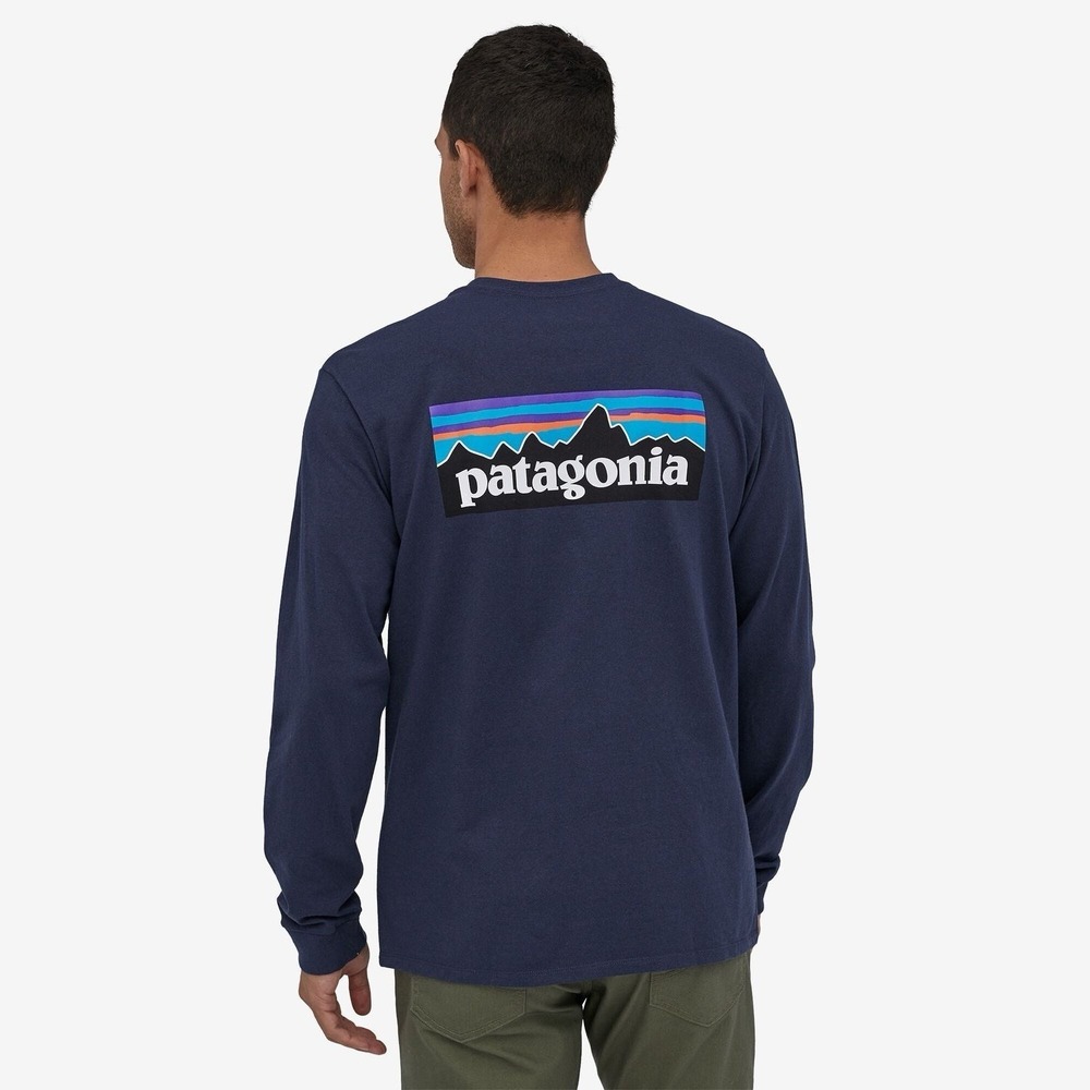 Patagonia P-6 Logo Long‎ Sleeve T-Shirt Men Small Blue Responsibili-Tee Gorpcore